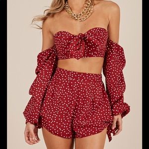 Showpiece two piece red polka dot summer outfit